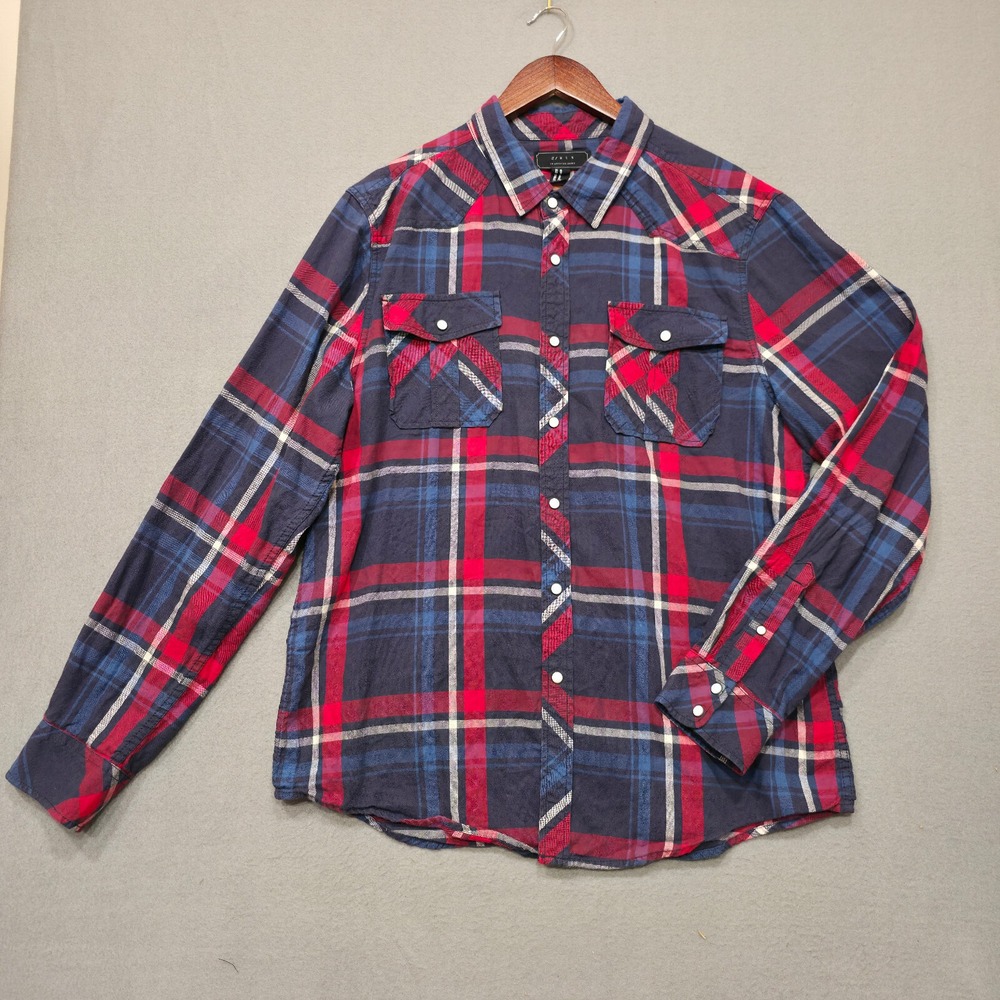 21 Men Multicolor Plaid Mens Long Sleeve Pearl Snap Western Shirt Size XL